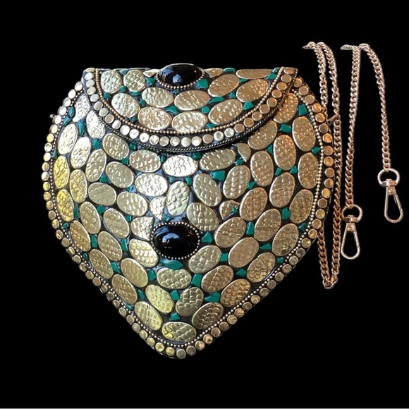 Handmade Moroccan Bag Brass & Green(t45)